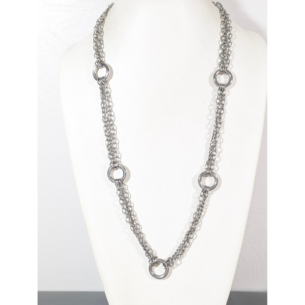 Edforce Stainless Steel Long‎ Station Chain Necklace 32" Silver Tone